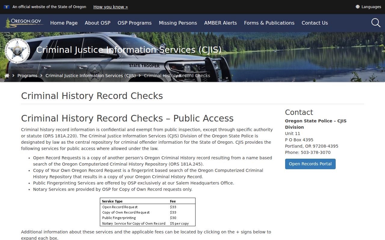 Crook County criminal history options from Oregon State Police