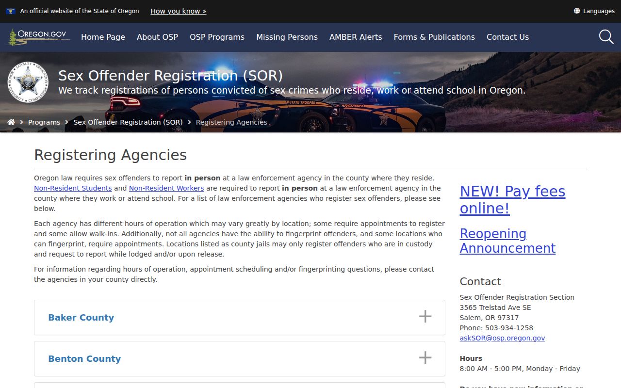 Crook County sex offender registration agencies