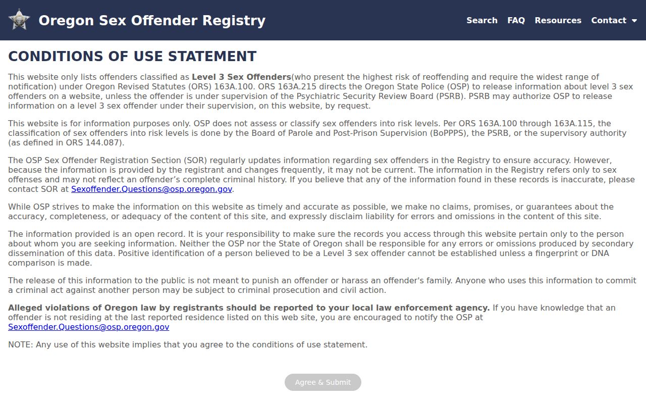 Crook County sex offender registry search form