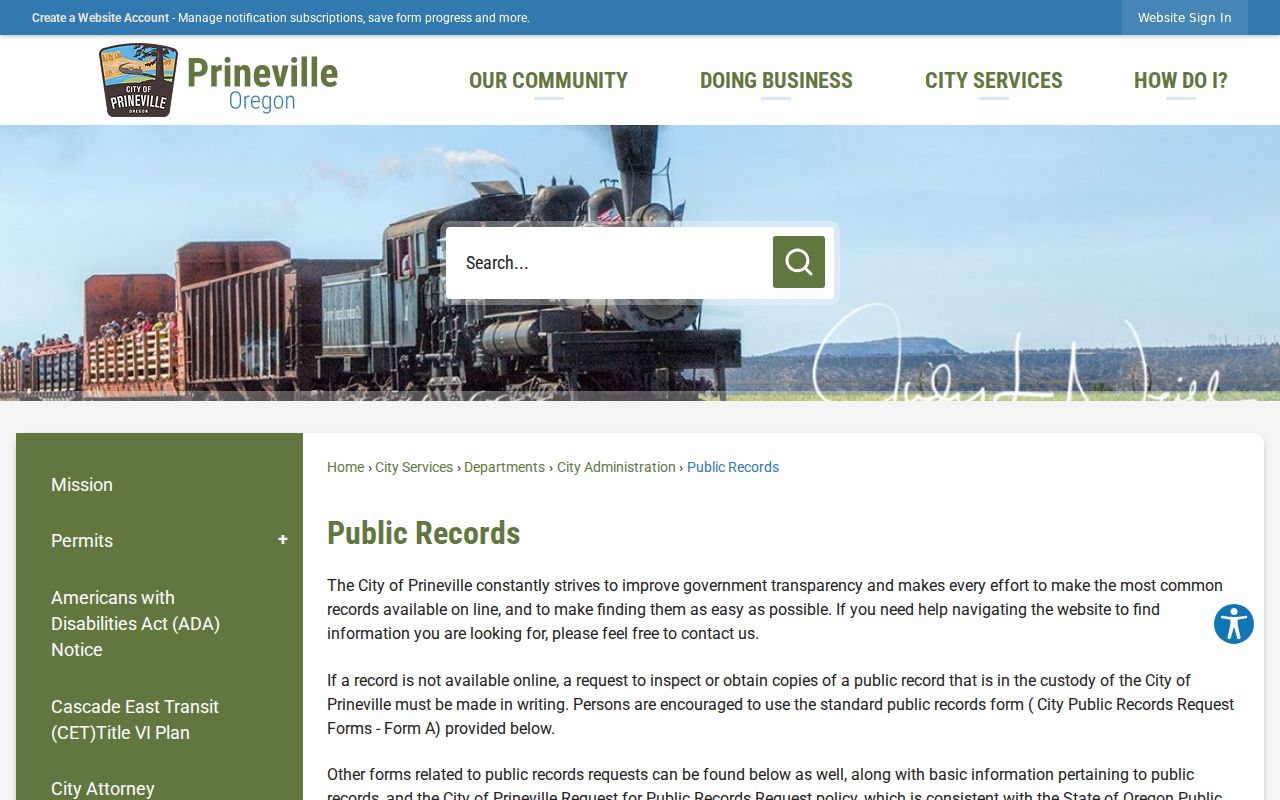 Prineville public records routing for criminal and city files